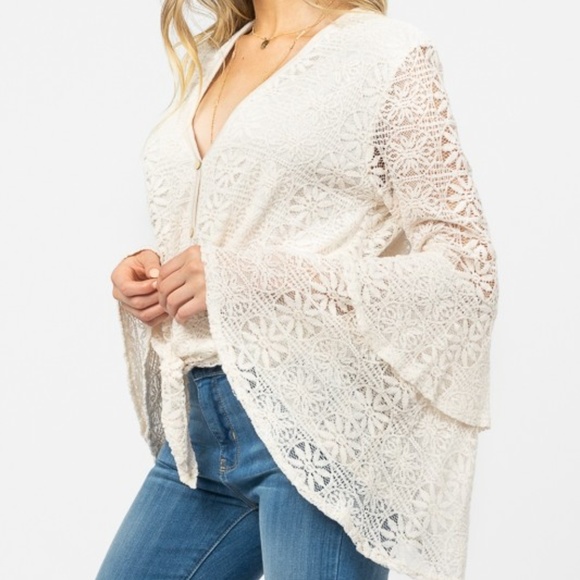 Bell Sleeve Boho Crochet Lace Top - Picture 3 of 6